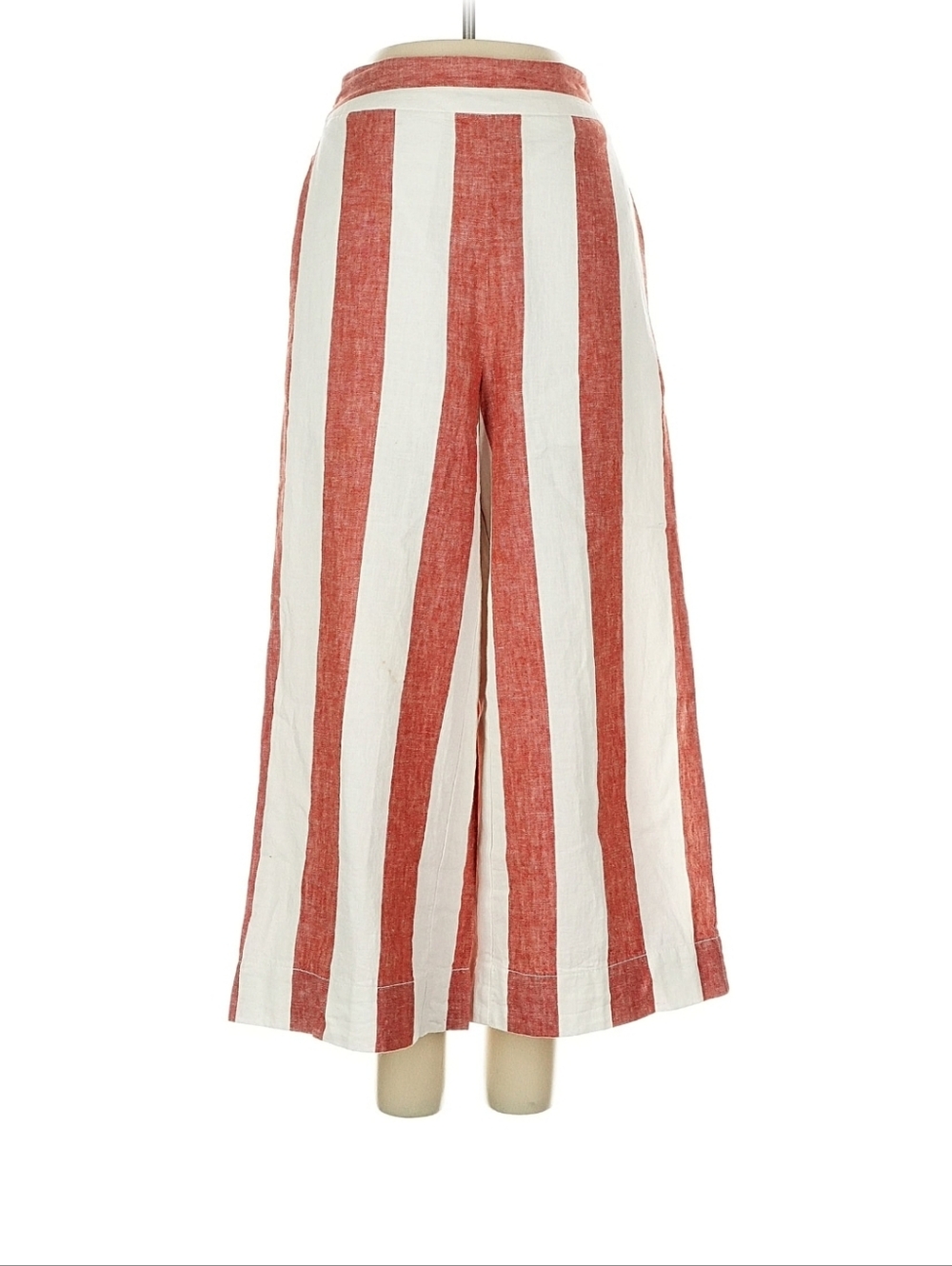 Wide-Leg Striped Linen Pants in Red and White